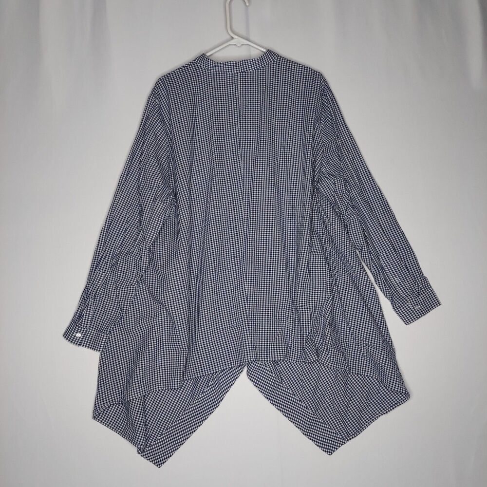 Anne Klein Tunic Button Top Women 3X Blue Gingham Mandarin V-Cut Hem Long Sleeve - Picture 2 of 7